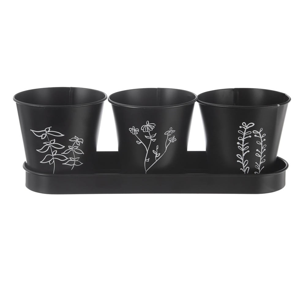 Fém virágcserép készlet  fűszernövényekhez 3 db-os  ø 11 cm Black – Orion