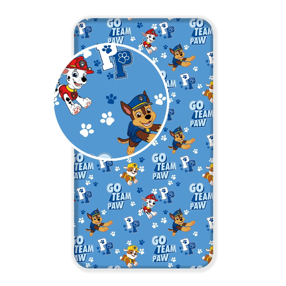 Kék gumis pamut gyerek lepedő 90x200 cm Paw Patrol – Jerry Fabrics