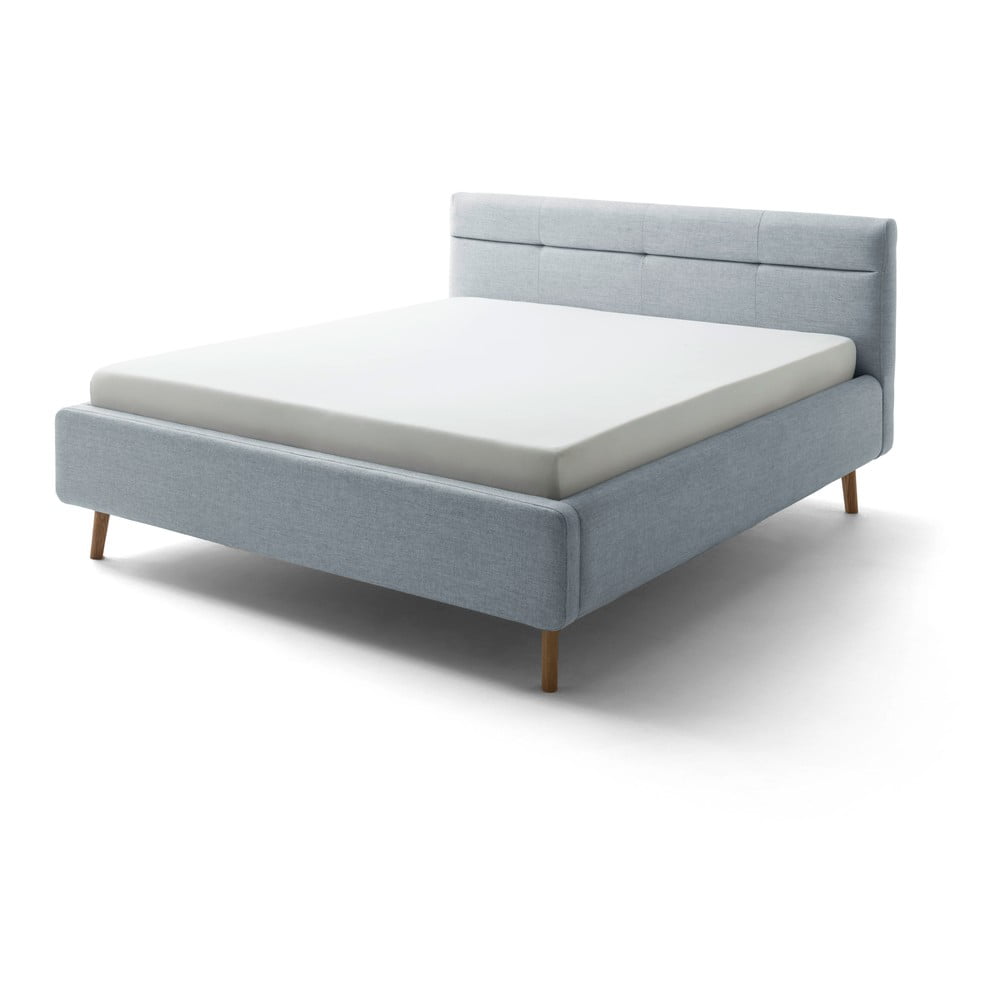 Kék kárpitozott franciaágy tárolóhellyel és ágyráccsal 160x200 cm Lotte - Meise Möbel