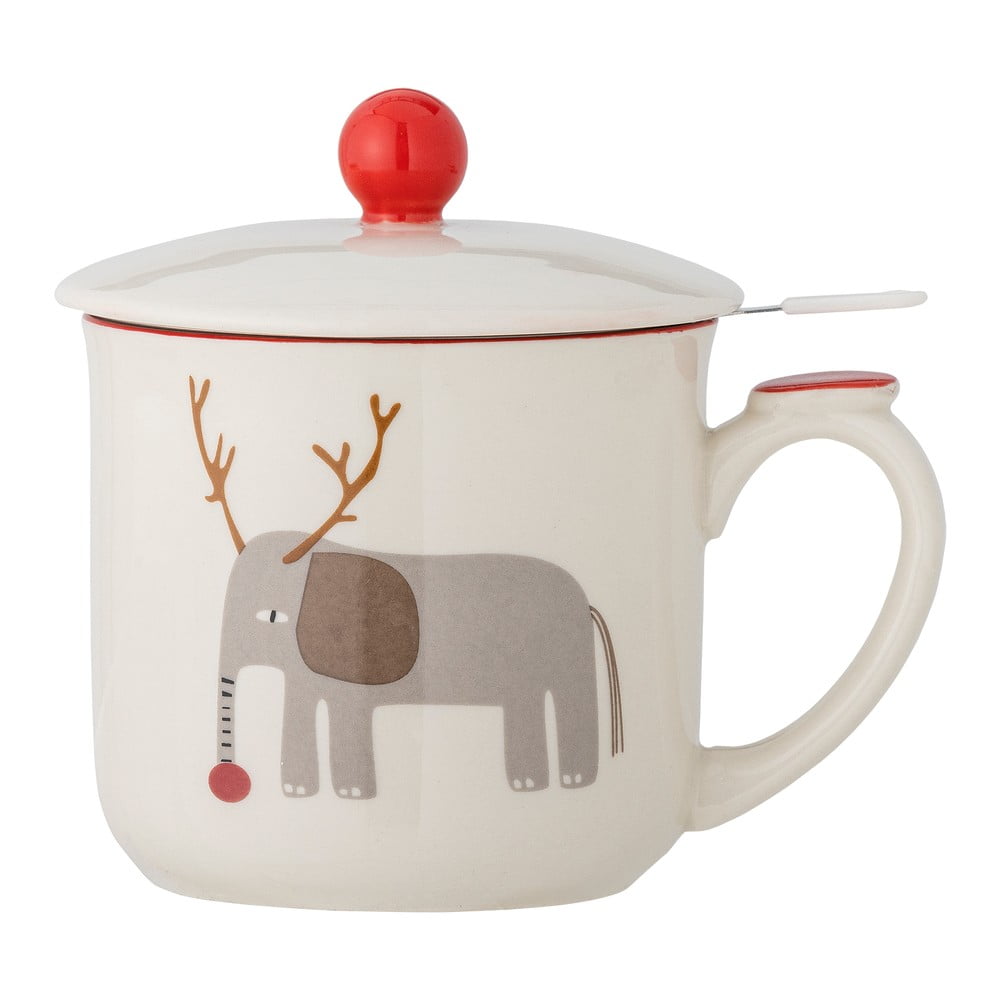 Krémszínű agyagkerámia bögre karácsonyi mintával