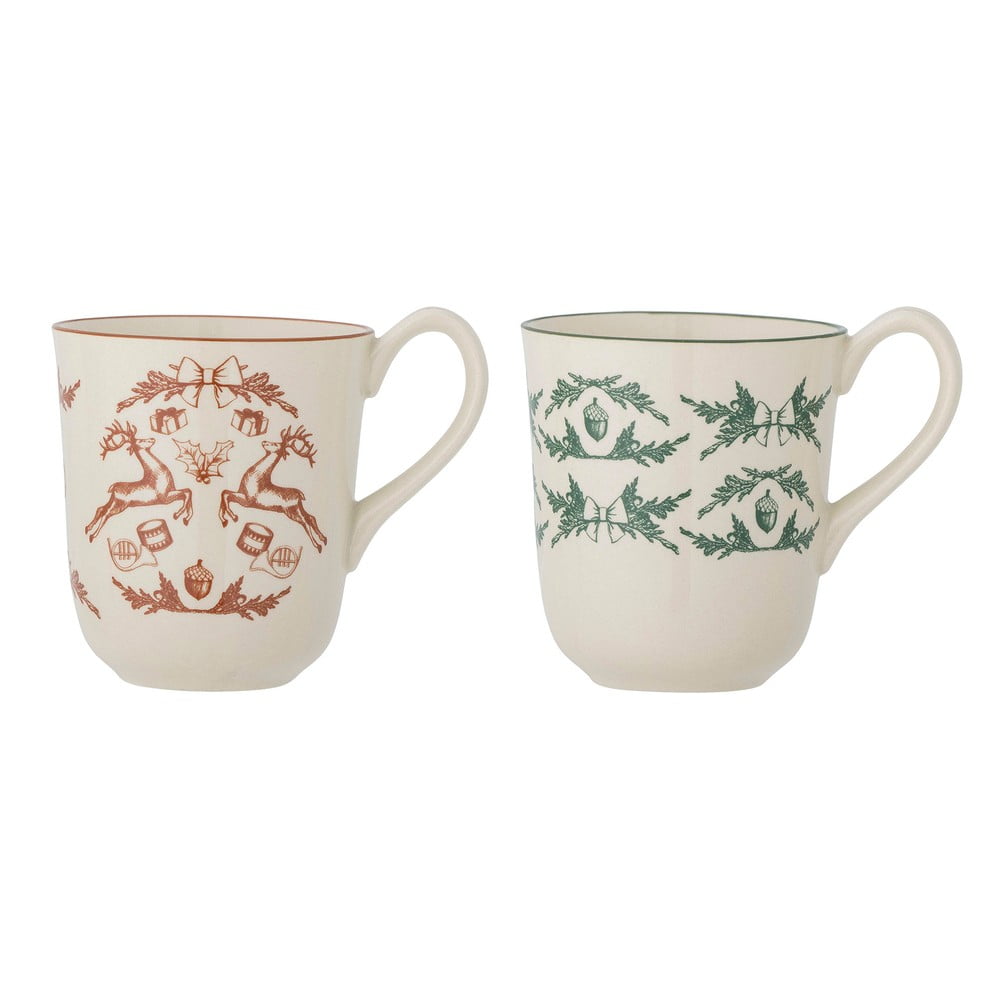 Krémszínű agyagkerámia bögre szett  karácsonyi mintával