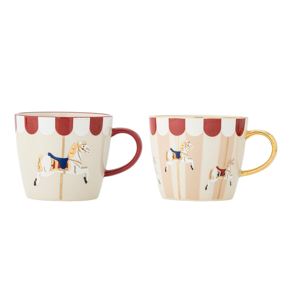 Krémszínű agyagkerámia bögre szett karácsonyi mintával