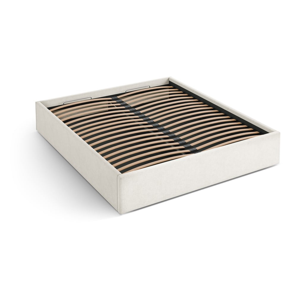 Krémszínű kárpitozott ágyneműtartós-ágytámla nélkül franciaágy ágyráccsal 180x200 cm Susan – Micadoni