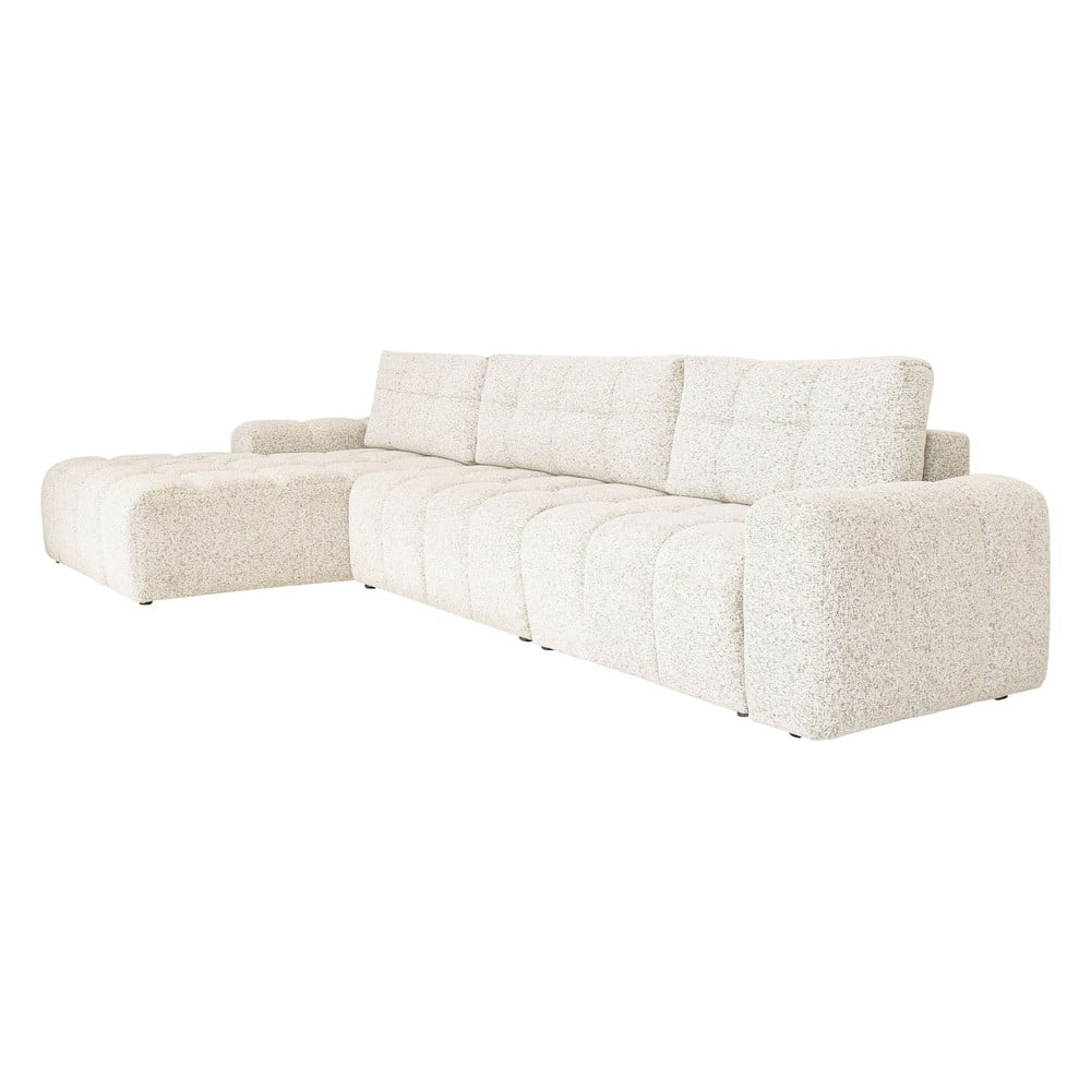 Krémszínű kinyitható tárolóhelyes moduláris sarokkanapé (bal oldali) Lulu – Miuform