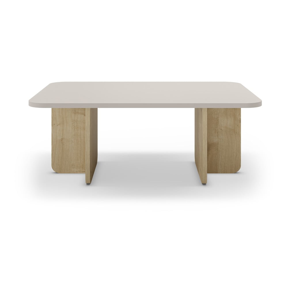 Krémszínű-natúr színű dohányzóasztal tölgyfa dekorral 56x100 cm Hillary – Marckeric