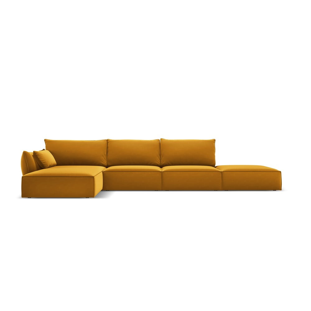 Mustársárga bársony sarokkanapé (bal oldali-heverő résszel) Vanda – Mazzini Sofas