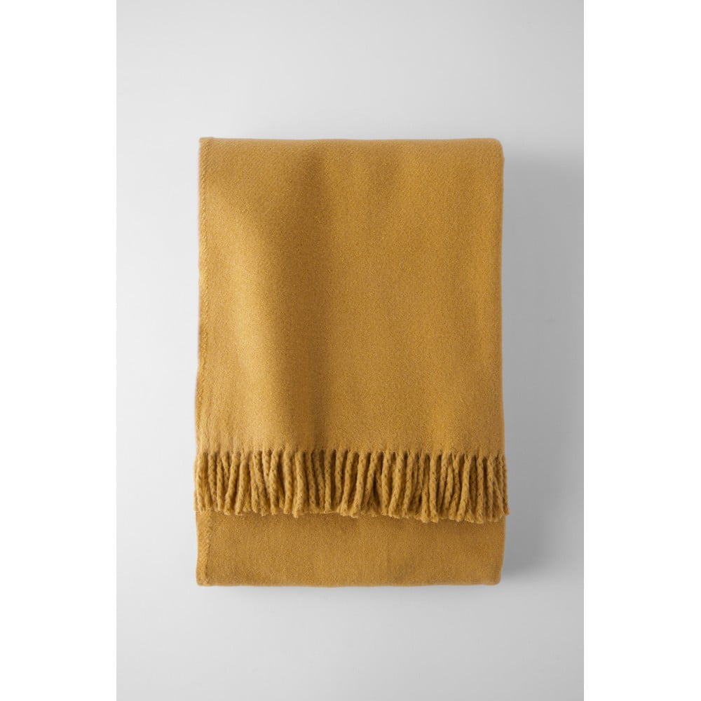 Mustársárga pamutkeverék takaró 140x180 cm Basics Plain – Euromant