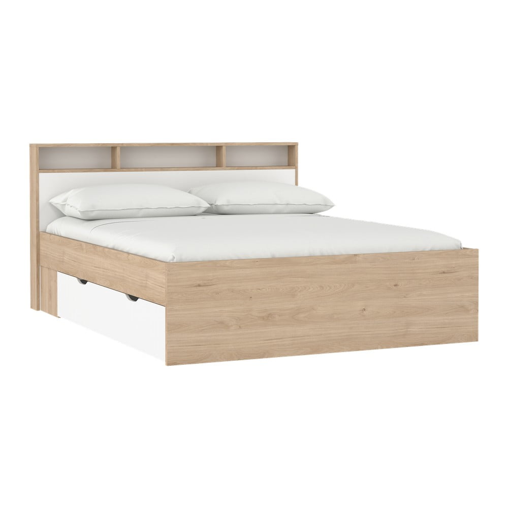 Natúr színű ágyneműtartós franciaágy ágyrács nélkül 160x200 cm tölgyfa dekorral Ikast – Tvilum