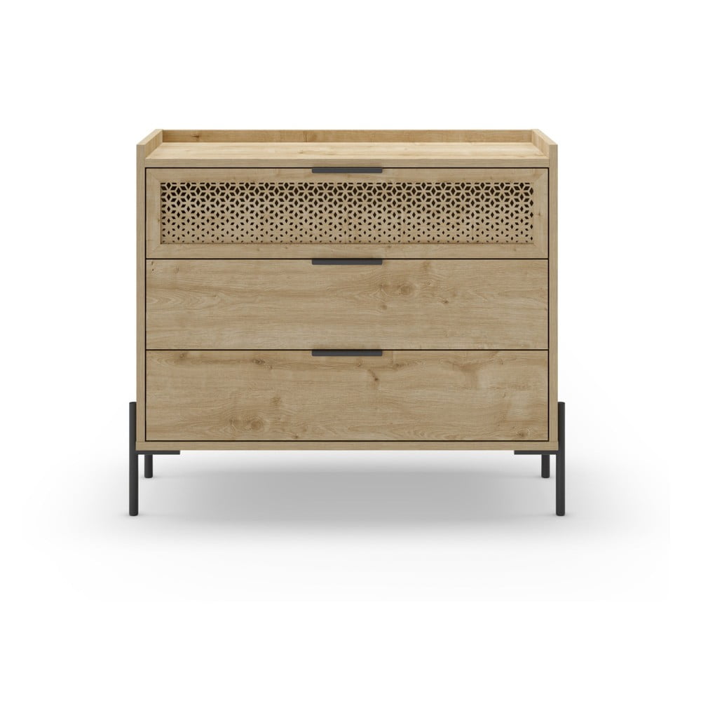 Natúr színű alacsony komód tölgyfa dekorral 90x80 cm Inca – Marckeric