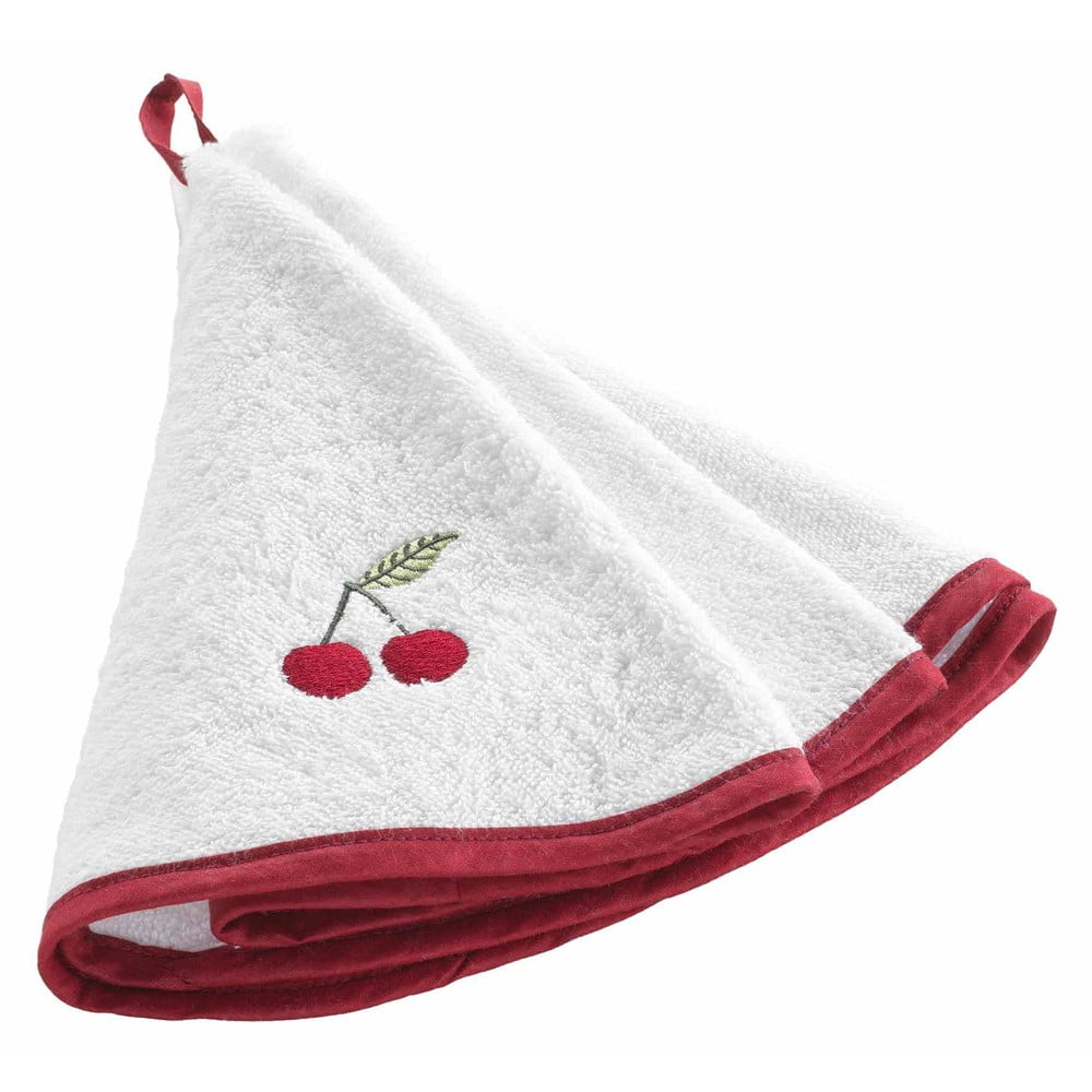 Piros-fehér frottír pamut törölköző 60 cm Cerisette – douceur d'intérieur
