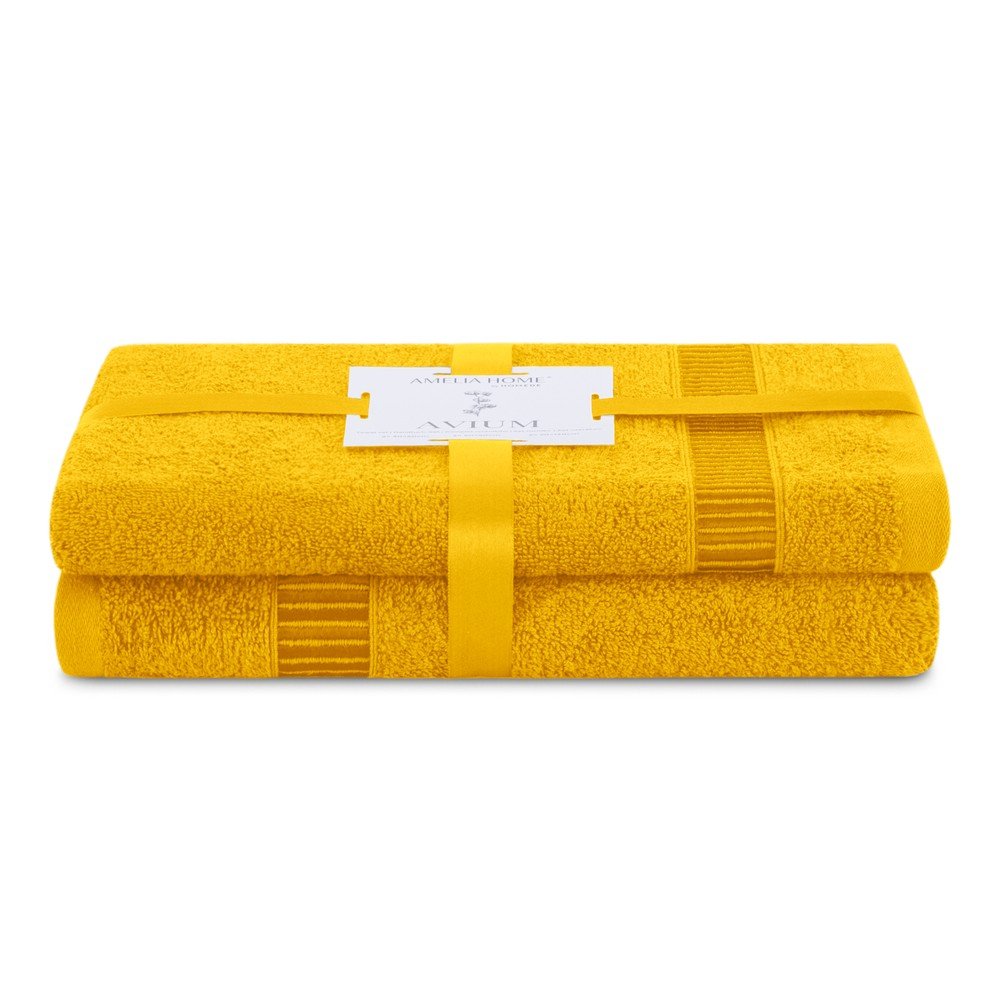 Sárga frottír pamut törölköző és fürdőlepedő készlet 2 db-os Avium – Restilo