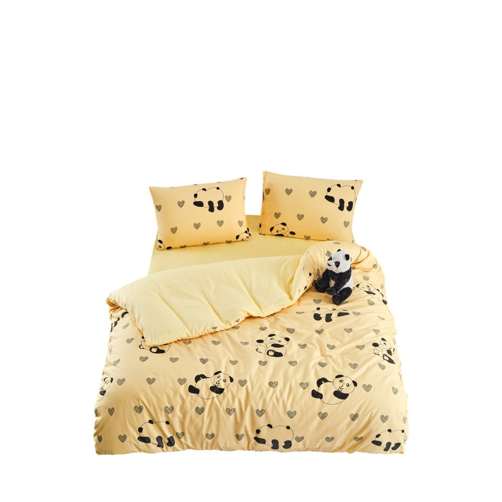 Sárga háromrészes egyszemélyes hosszabbított ágyneműhuzat lepedővel 160x220 cm Panda – Mila Home