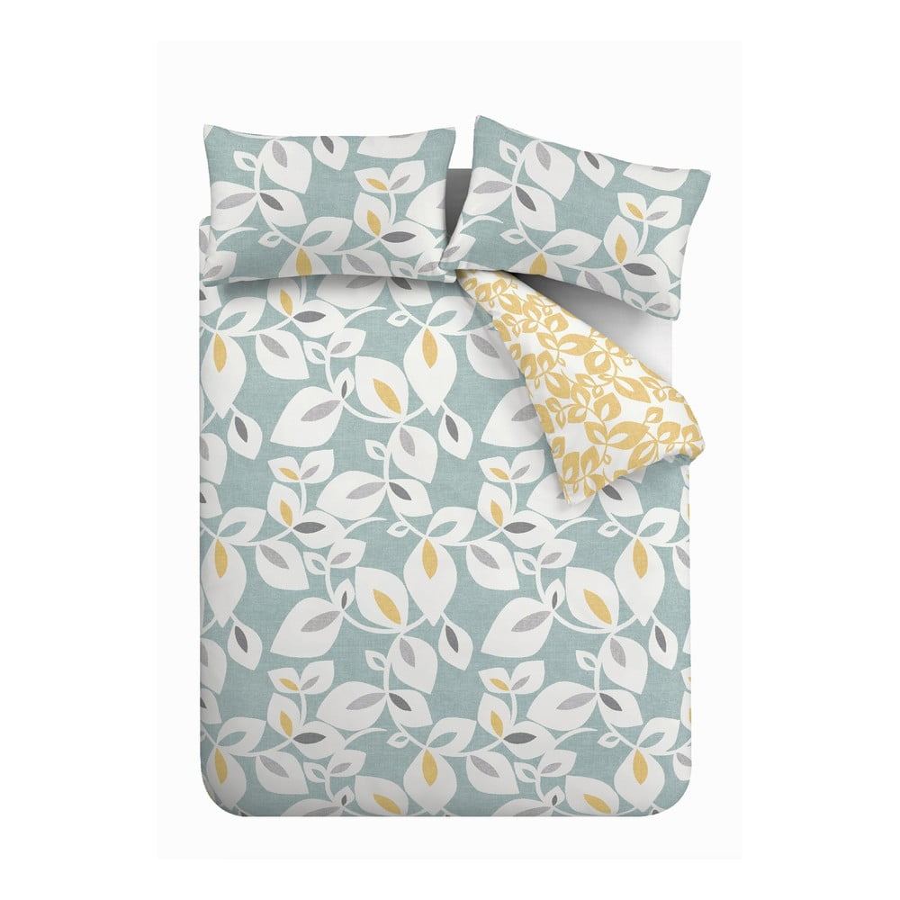 Sárga-kék kétszemélyes-hosszabbított ágyneműhuzat 230x220 cm Inga Leaf – Catherine Lansfield