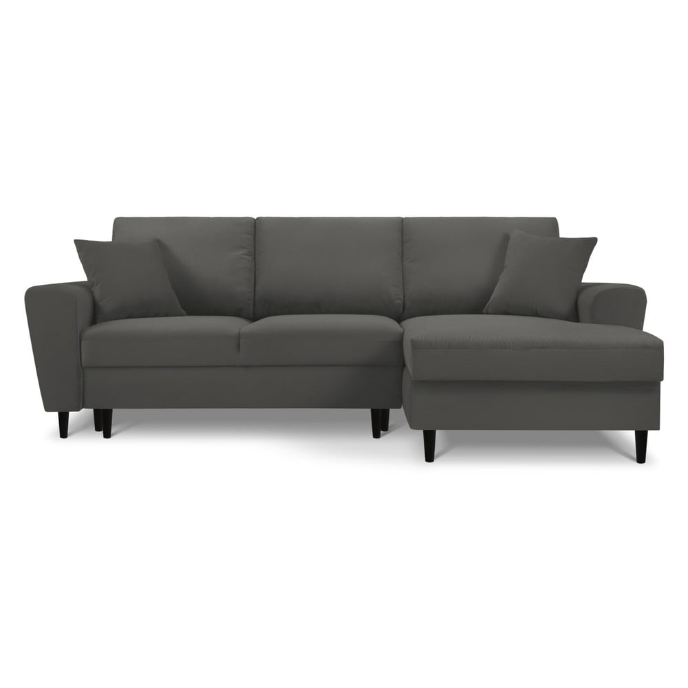 Sötétszürke kordbársony kinyitható tárolóhelyes sarokkanapé (jobb oldali-heverő résszel) Kyoto – Cosmopolitan Design