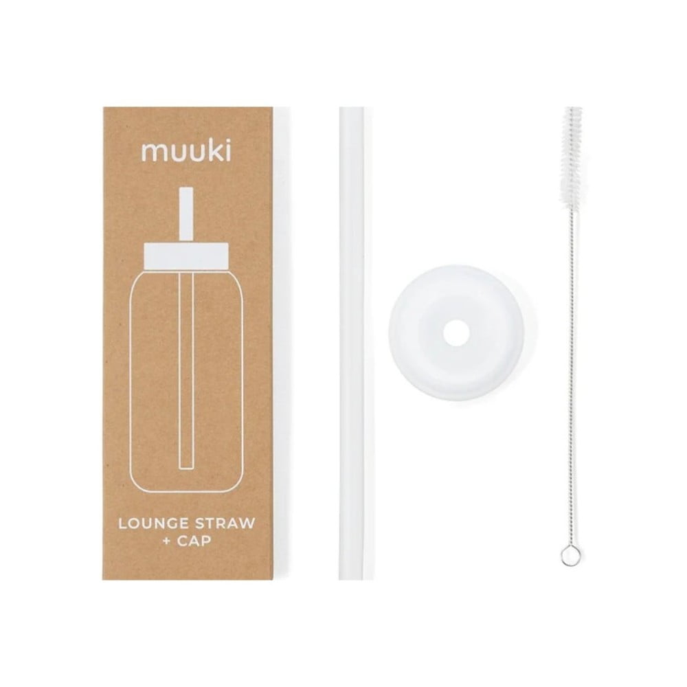 Szilikon szívószál tisztítókefével-fedéllel Clear  – Muuki