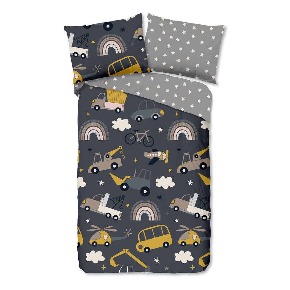 Szürke egyszemélyes pamut gyerek ágyneműhuzat 140x200 cm Rush – Good Morning