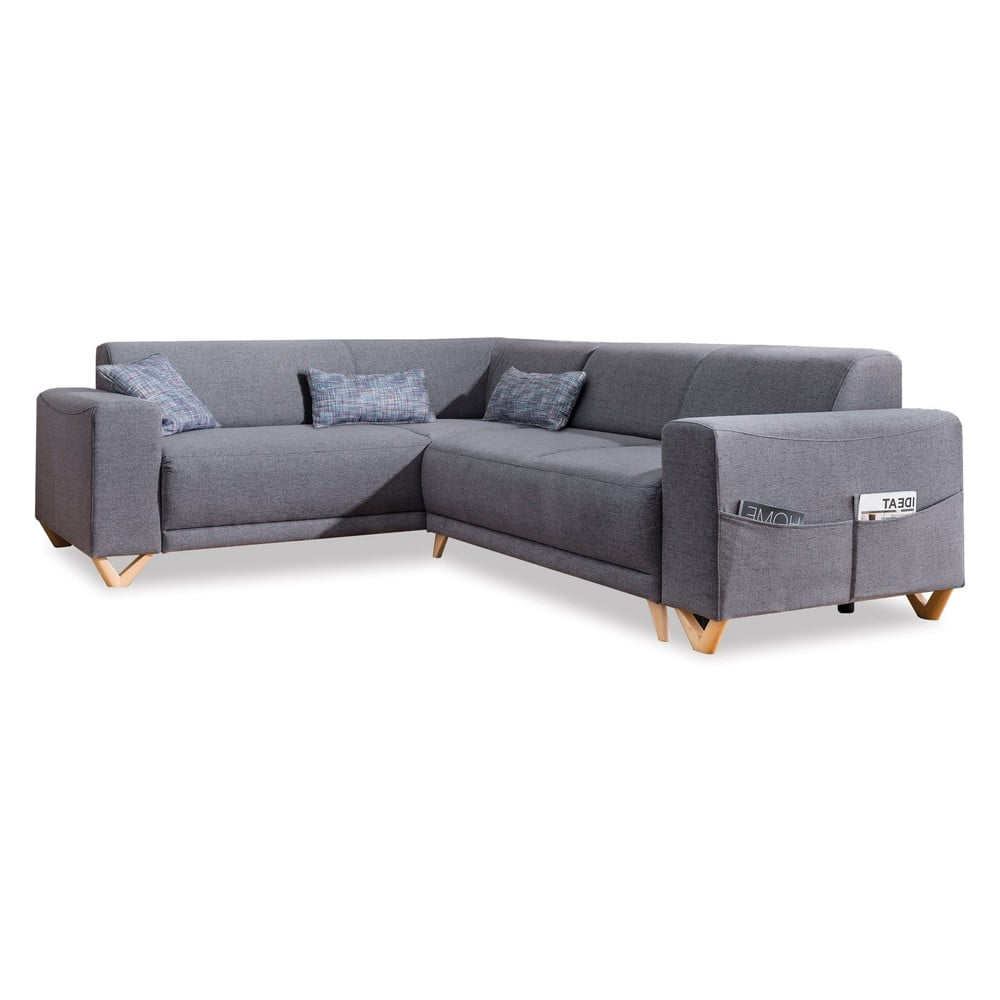 Szürke kinyitható-tárolóhelyes sarokkanapé (bal oldali-L alakú) Classy Sophie – Miuform