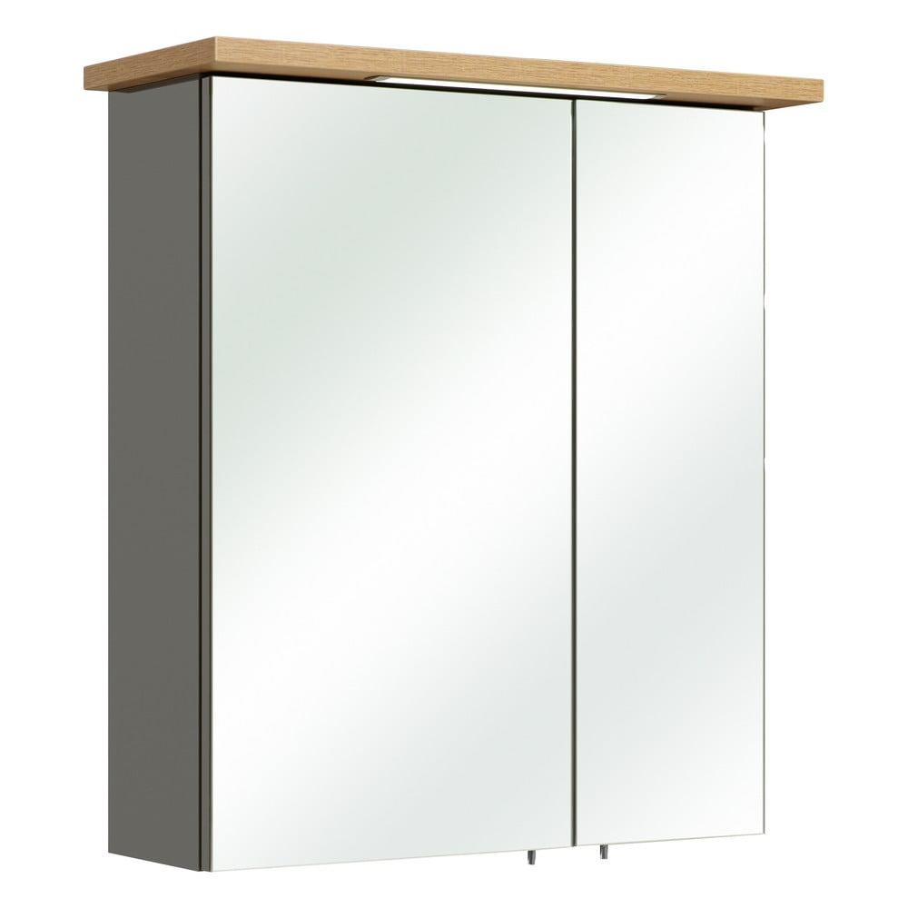 Szürke-natúr színű fürdőszoba szekrény tölgyfa dekorral 60x72 cm Quickset 924 – Pelipal