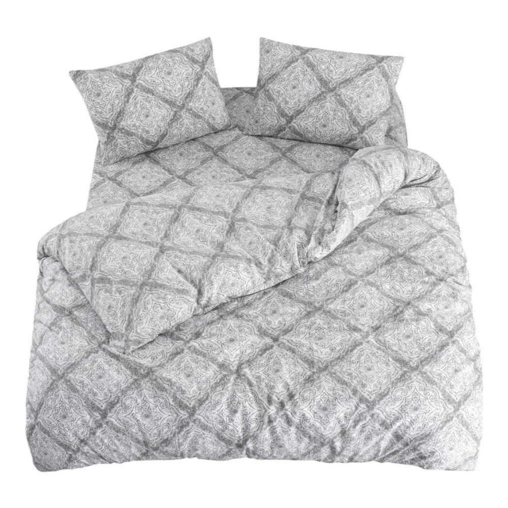 Szürke négyrészes  kétszemélyes hosszabbított ágyneműhuzat lepedővel 200x220 cm Geometric – Mila Home