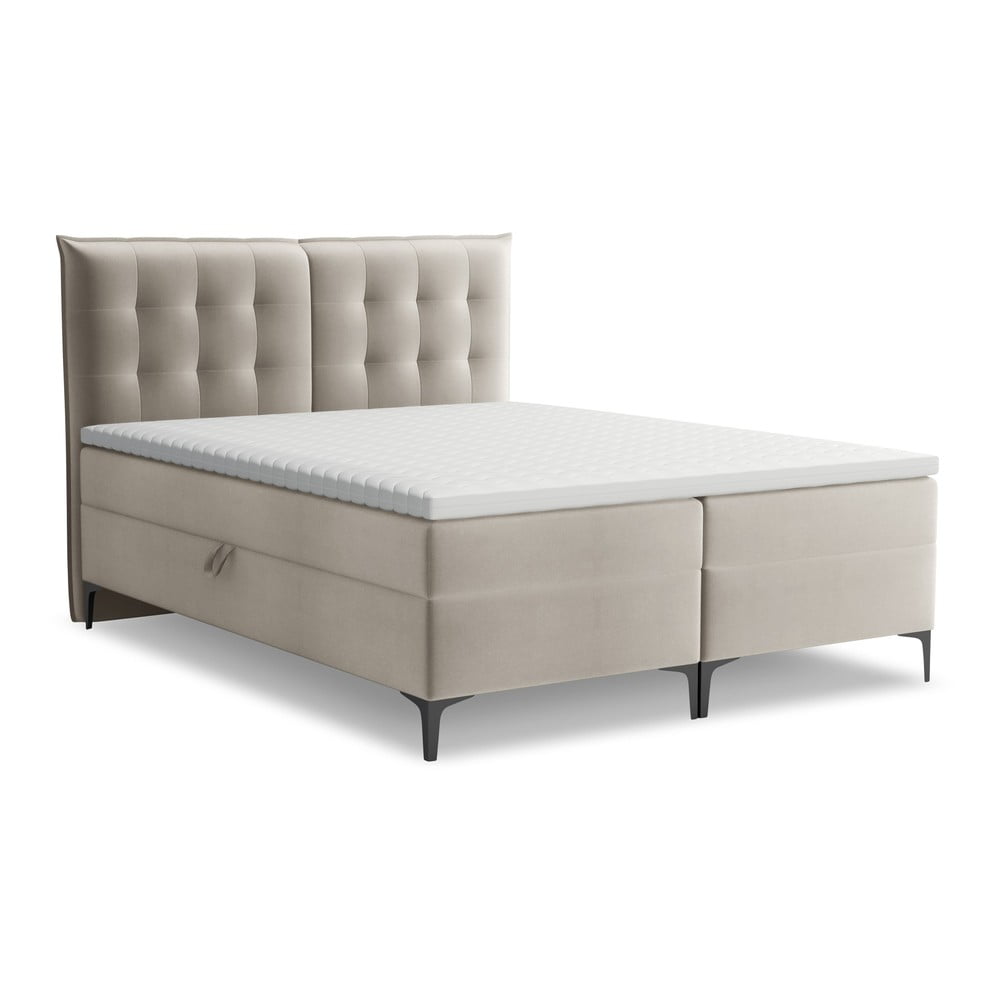 Szürkésbarna ágyneműtartós boxspring ágy 180x200 cm Mikana – Makamii