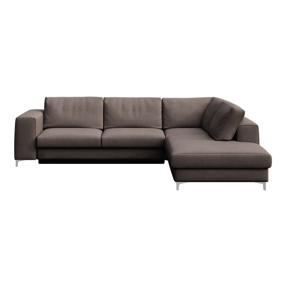 Szürkésbarna bársony kinyitható tárolóhelyes sarokkanapé (jobb oldali-L alakú) Rene – Rodier