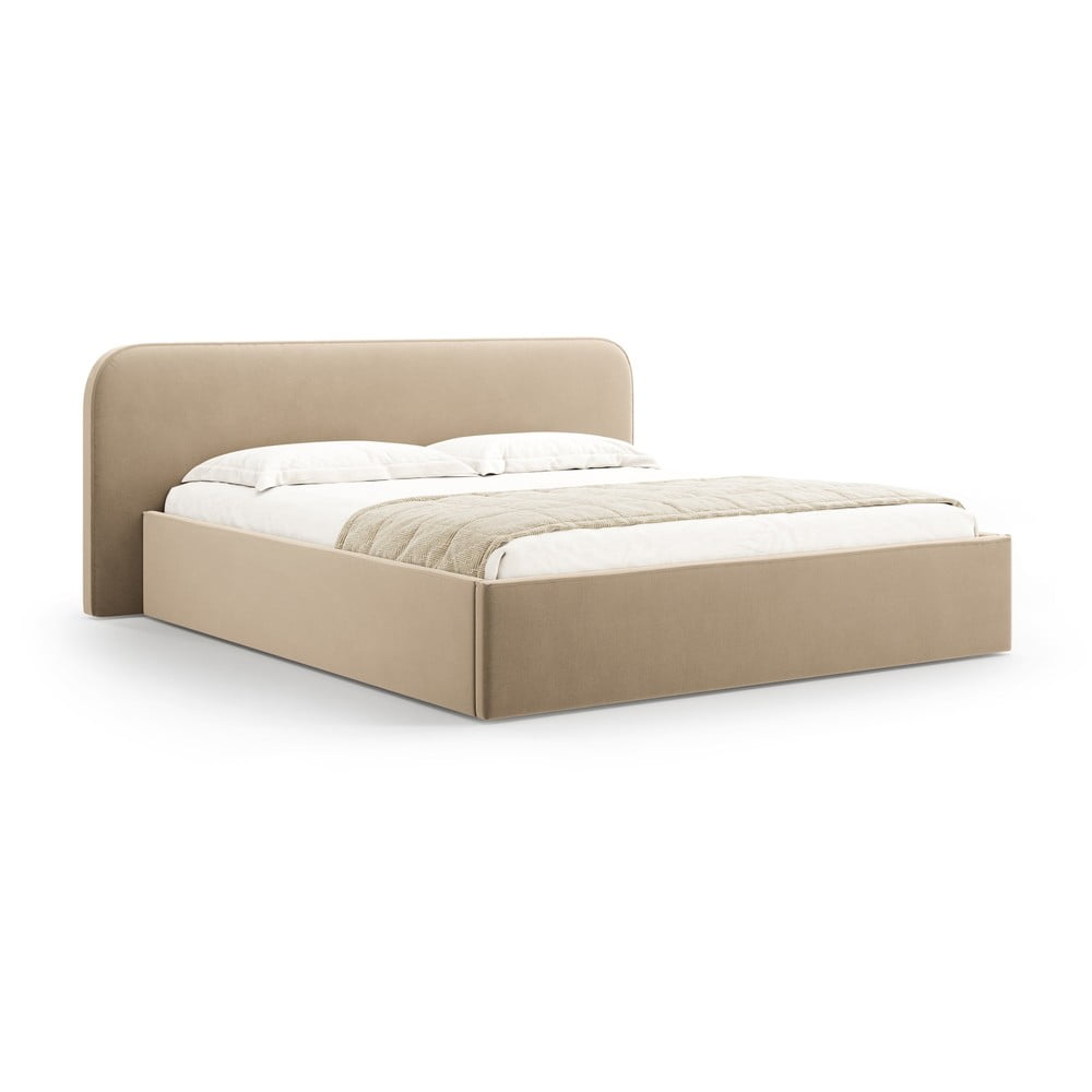 Szürkésbarna kárpitozott ágyneműtartós franciaágy ágyráccsal 180x200 cm Elizabeth – Micadoni