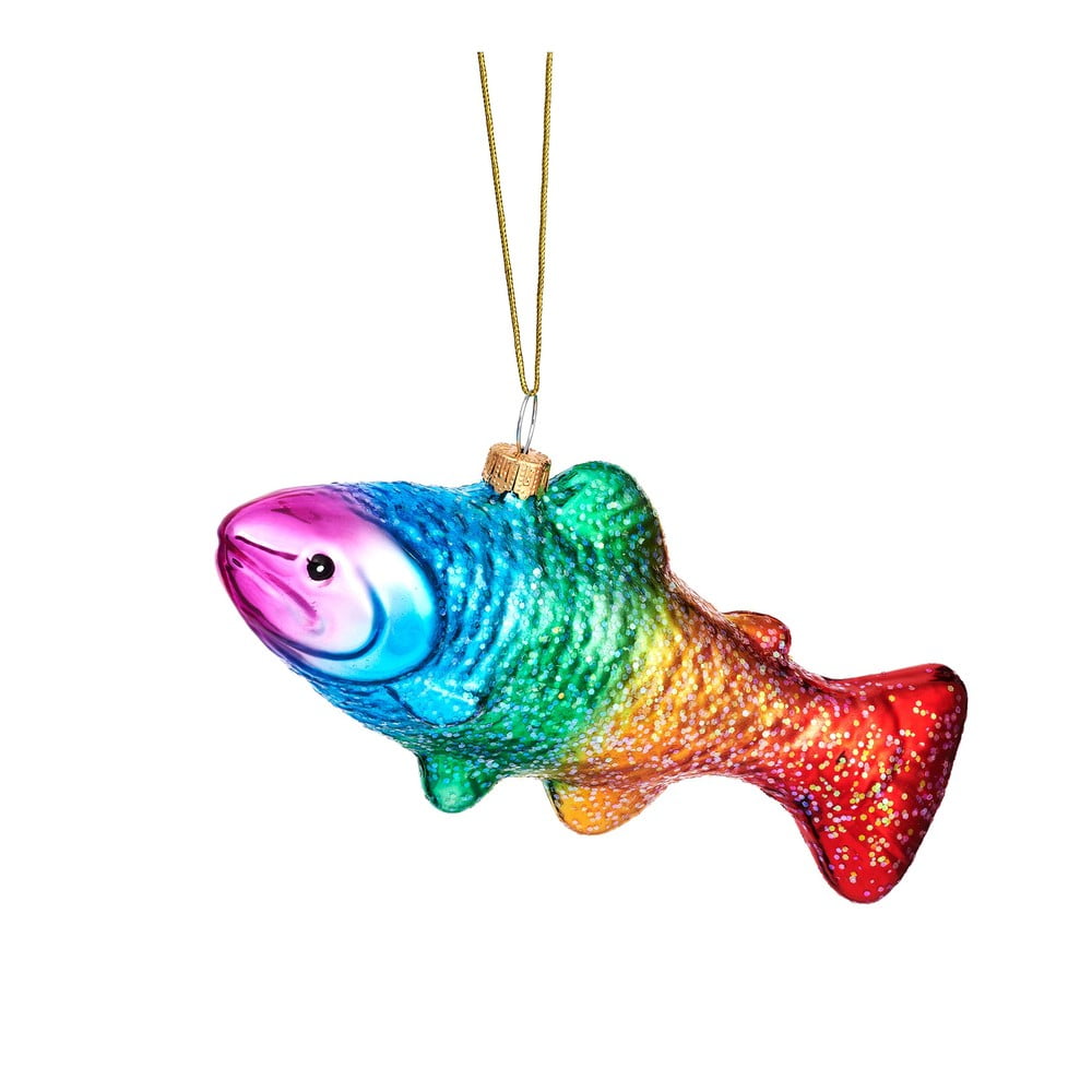 Üveg kézzel készített karácsonyfadísz 7 cm Rainbow Trout – Sass & Belle