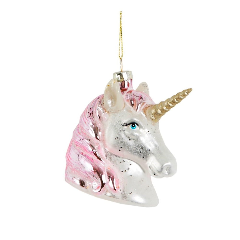 Üveg kézzel készített karácsonyfadísz 9 cm Pink Shimmer Unicorn – Sass & Belle