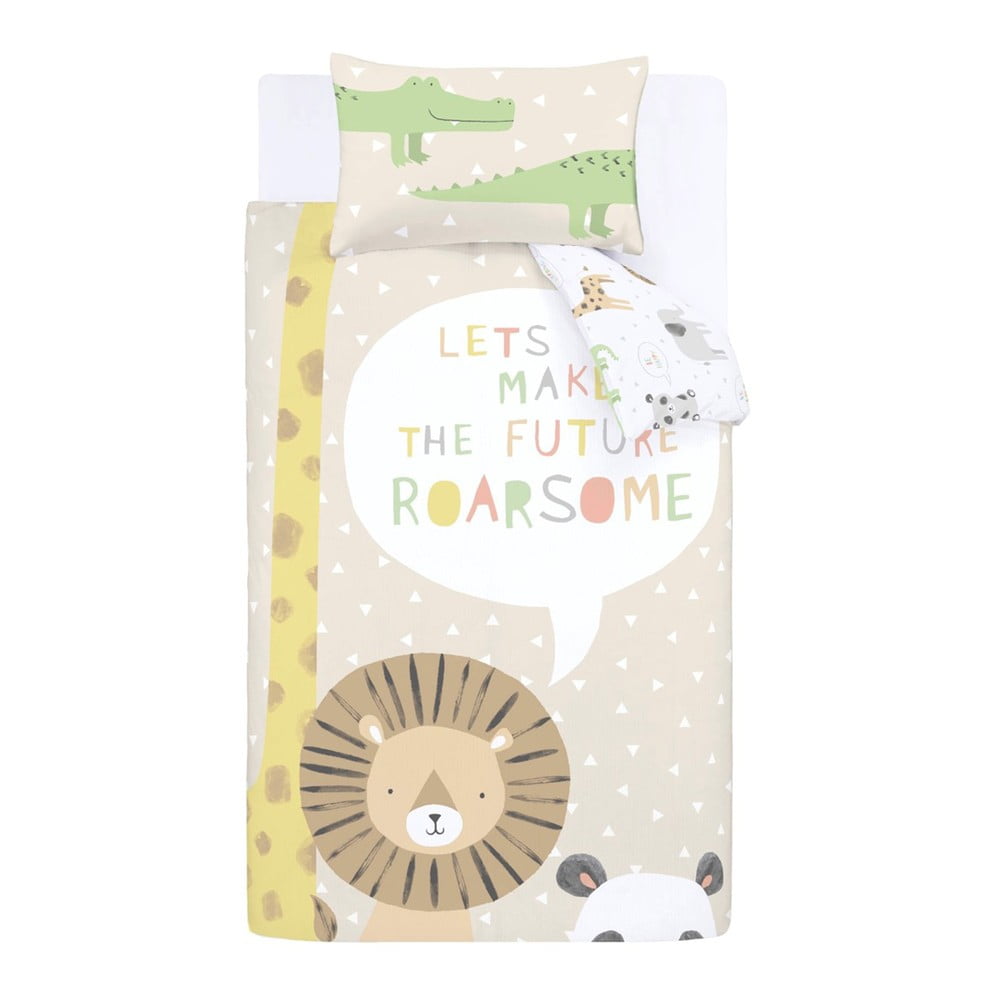 Világosbarna gyerek ágyneműhuzat babaágyhoz 120x150 cm Roarsome Animals – Catherine Lansfield