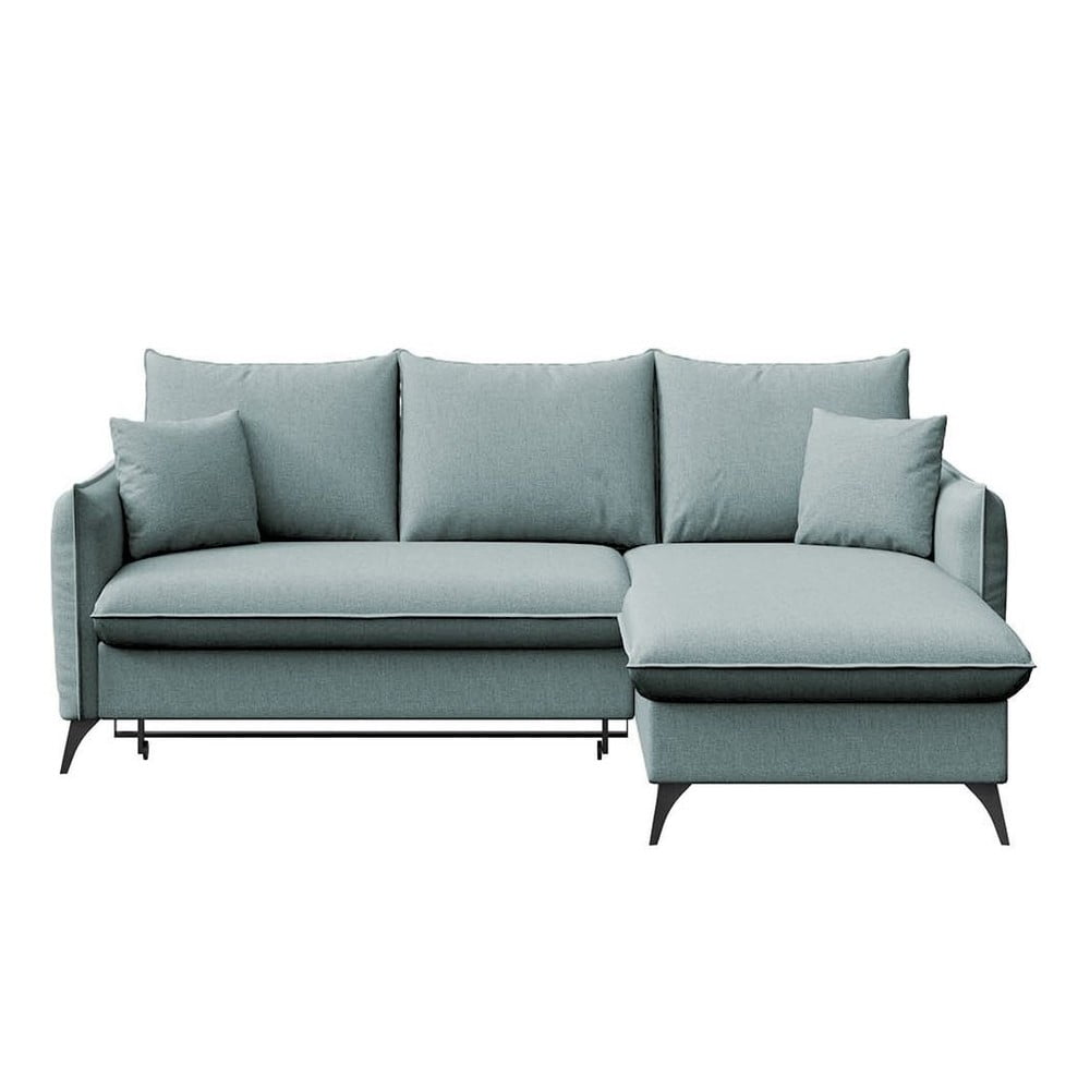 Világoskék kinyitható tárolóhelyes sarokkanapé (jobb oldali-heverő résszel) Brim – Rodier