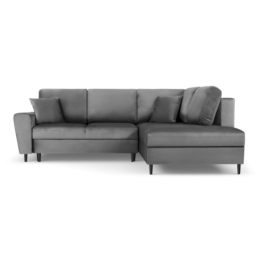 Világosszürke bársony kinyitható tárolóhelyes sarokkanapé (jobb oldali-L alakú) Kyoto – Cosmopolitan Design