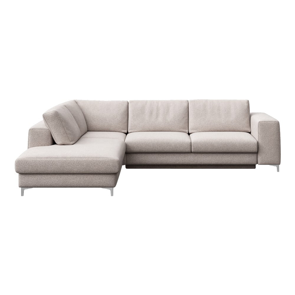 Világosszürke buklé kinyitható tárolóhelyes sarokkanapé (bal oldali-L alakú) Rene – Rodier