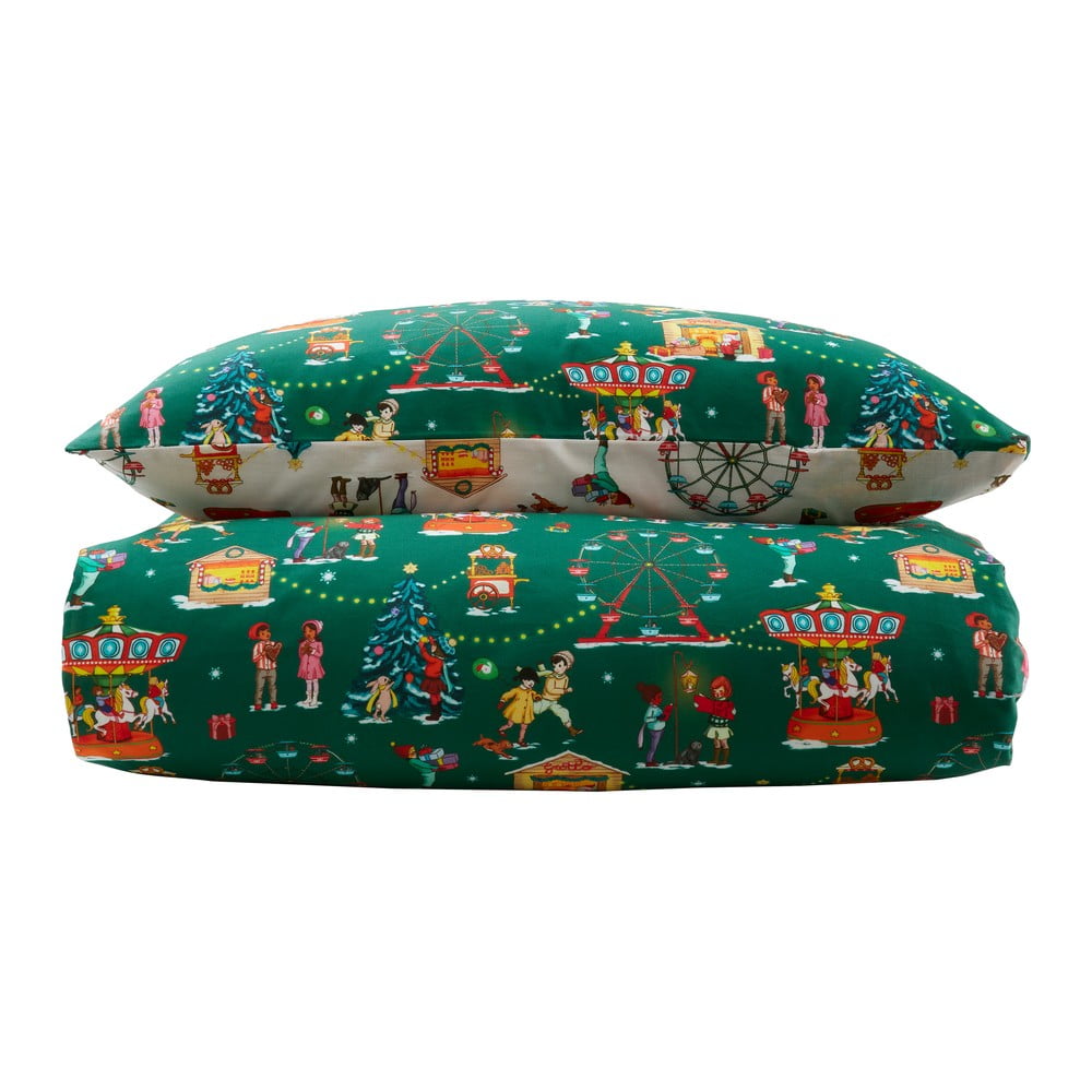 Zöld egyszemélyes pamut gyerek ágyneműhuzat 135x200 cm Christmas Fairground – Belle & Boo